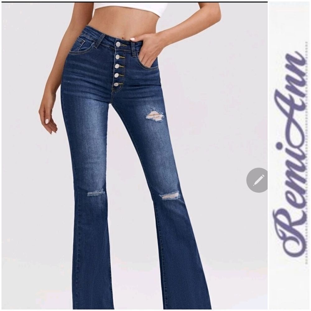 High Waist Ripped Detail Flare Leg - Picture 2 of 9